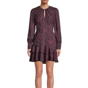 Parker Speckled a-line ruffle dress wine leopard keyhole ruffle shift new XS